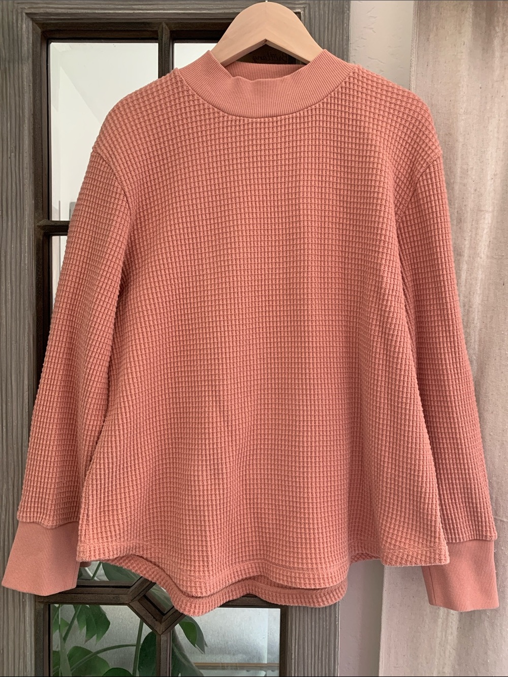 Madewell Mock Neck Waffle Knit Top in Burnished Blush